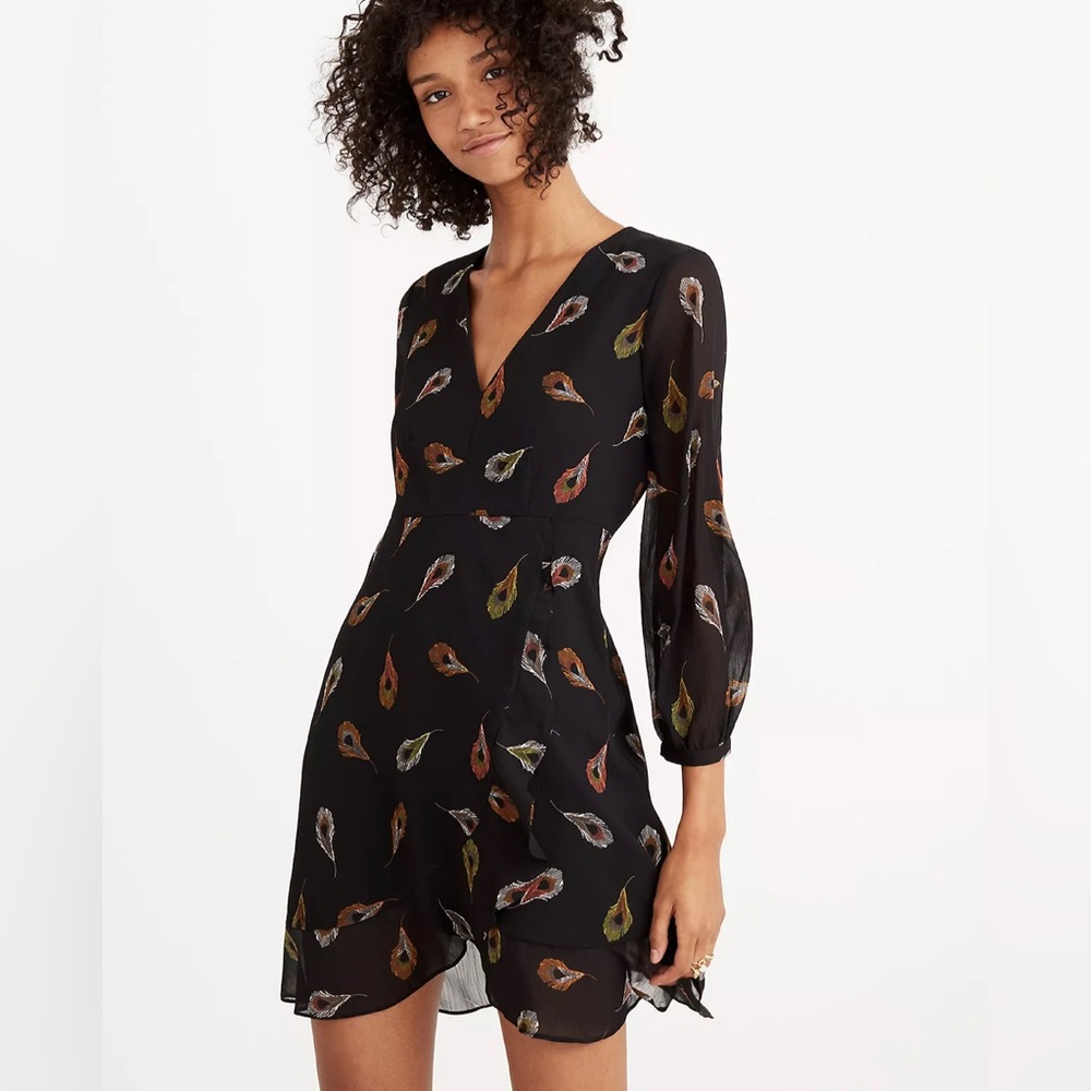 Madewell Long-Sleeve Poppy Dress in Peacock Feathers